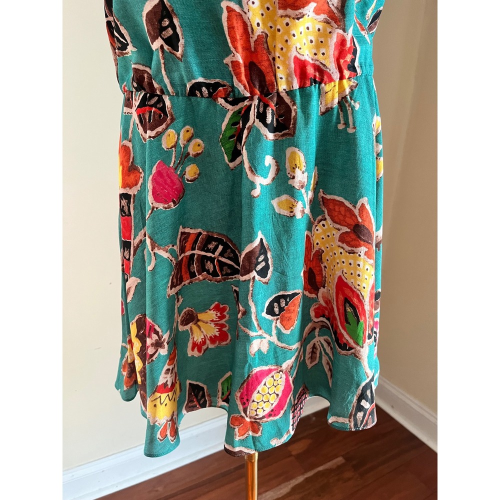 Alice Olivia Teal Floral Print Silk Dress Size‎ 4 - Picture 3 of 9